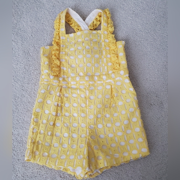 Janie and Jack Girls Eyelet Romper in Sunshine Yellow sz3 - Picture 7 of 14